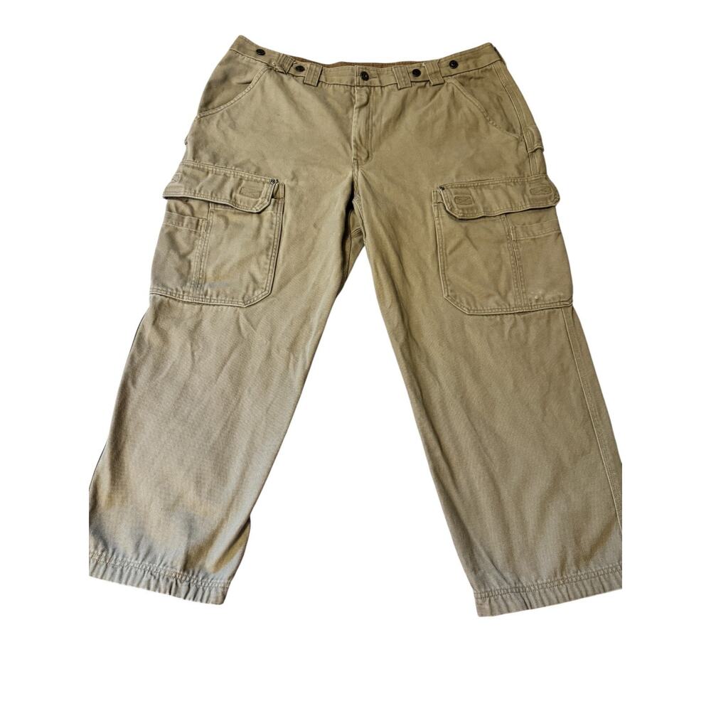 Khaki Cargo Pants & Suspenders Fire Hose Relax Fit Mens 42x28 Duluth Trading Co